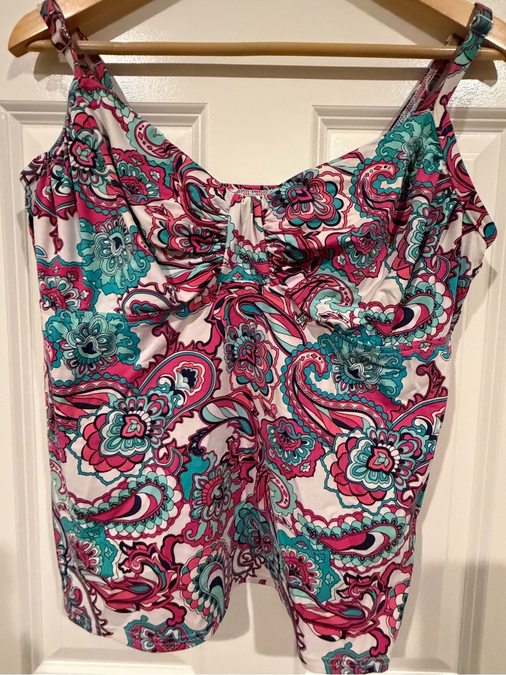 Lands End Women’s Pink & Teal Floral Paisley Swim Tank Top 16